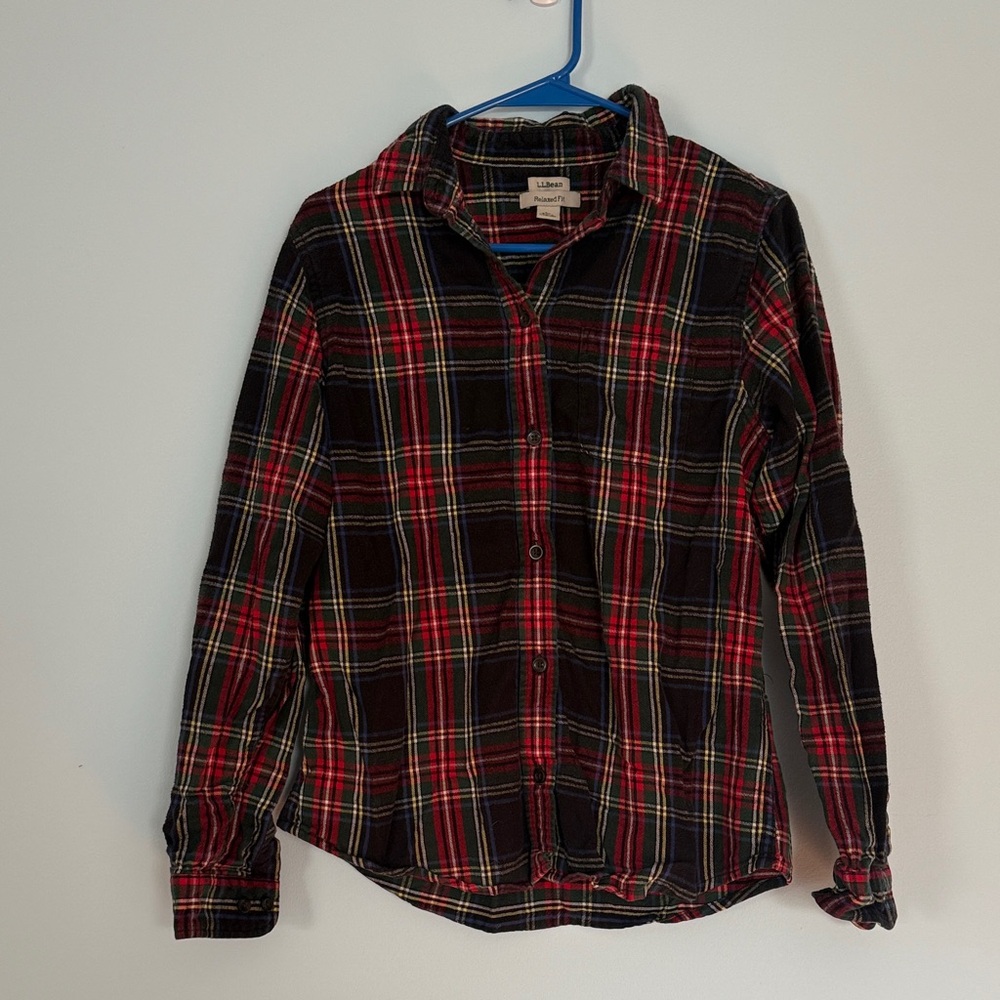 L.L. Bean Scotch Plaid Flannel Shirt in Black Stewart Tartan